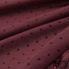 Jersey polyester fin flammé noir motif plumetis projection velours lie de vin