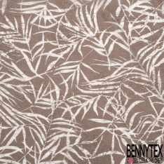 Jersey polyester fin flammé motif feuillage blanc optique fond lavande stamping estompé baroque