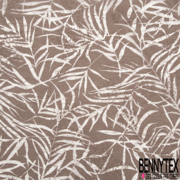 Jersey polyester fin flammé motif feuillage blanc optique fond lavande stamping estompé baroque