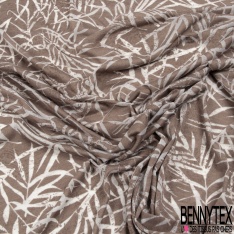 Jersey polyester fin flammé motif feuillage blanc optique fond lavande stamping estompé baroque