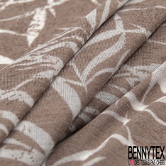 Jersey polyester fin flammé motif feuillage blanc optique fond lavande stamping estompé baroque