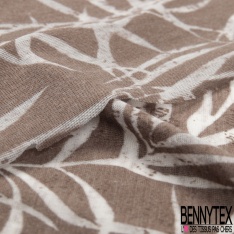 Jersey polyester fin flammé motif feuillage blanc optique fond lavande stamping estompé baroque