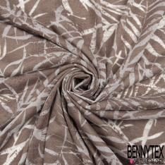 Jersey polyester fin flammé motif feuillage blanc optique fond lavande stamping estompé baroque