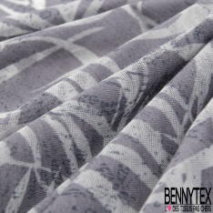Jersey polyester fin flammé motif feuillage blanc optique fond taupe stamping estompé baroque
