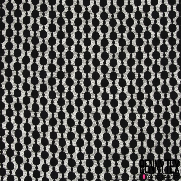 Dentelle polyamide fixe floral chinée marine blanc