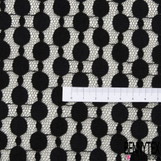 Dentelle polyamide fixe floral chinée marine blanc