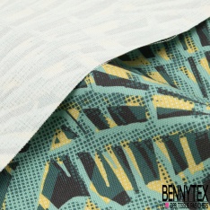 Toile de store imprimé feuillage tropicale artistique vert émeraude jaune pastel fantaisie