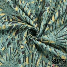 Toile de store imprimé feuillage tropicale artistique vert émeraude jaune pastel fantaisie