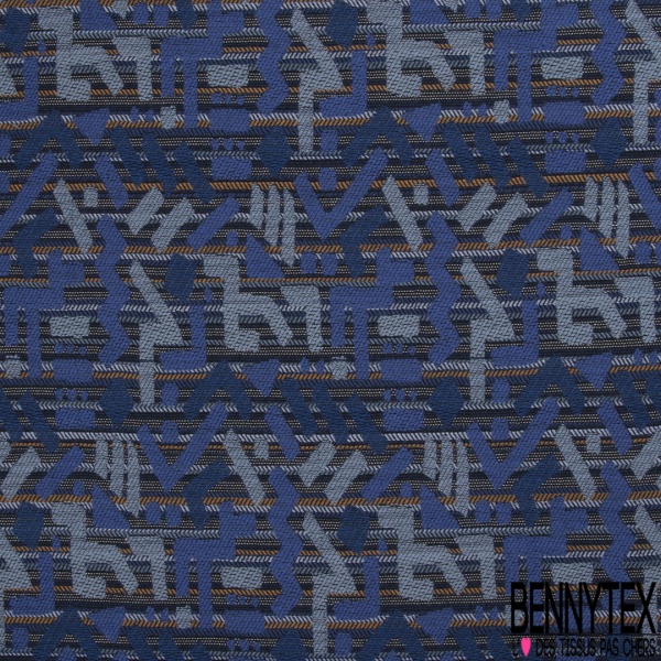 Jacquard coton polyester motif tâche abstraite chiné marine bleu roi blanc discret noir