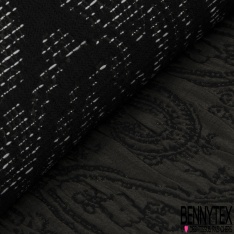 Jacquard coton polyester motif floral baroque fond ocre chiné noir
