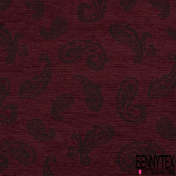 Jacquard coton polyester imprimé cachemire noir touché velours chiné bordeaux orange orchidée