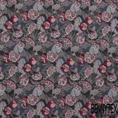 Jacquard coton polyester imprimé cachemire noir touché velours chiné bordeaux orange orchidée