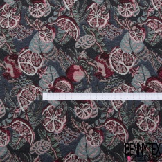 Jacquard coton polyester imprimé cachemire noir touché velours chiné bordeaux orange orchidée