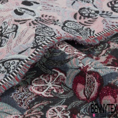 Jacquard coton polyester imprimé cachemire noir touché velours chiné bordeaux orange orchidée