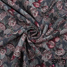 Jacquard coton polyester imprimé cachemire noir touché velours chiné bordeaux orange orchidée