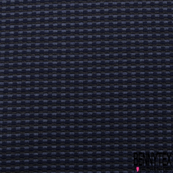 Coupon 3m maille gaufrée motif rétro géométrique noir fond charbon