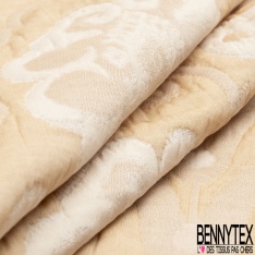 Jacquard coton polyester gaufré 3D motif amérindien fond blanc discret