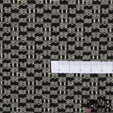 Jacquard coton polyester motif grand quadrillage orange fluo rose gris chiné beige ocre blanc discret