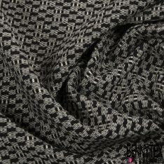 Jacquard coton polyester motif grand quadrillage orange fluo rose gris chiné beige ocre blanc discret