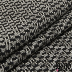 Jacquard coton polyester motif grand quadrillage orange fluo rose gris chiné beige ocre blanc discret