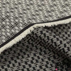 Jacquard coton polyester motif grand quadrillage orange fluo rose gris chiné beige ocre blanc discret