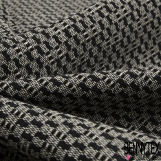 Jacquard coton polyester motif grand quadrillage orange fluo rose gris chiné beige ocre blanc discret
