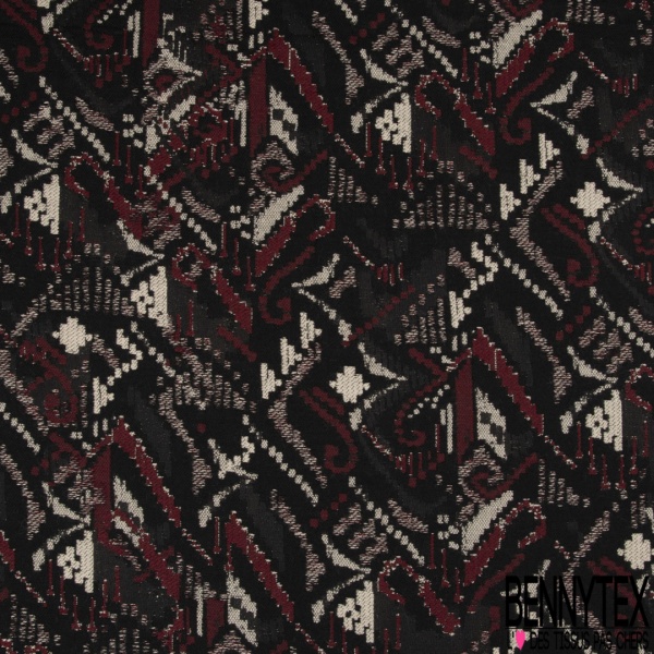 Jacquard coton polyester motif cachemire bleu roi lurex noisette fond noir
