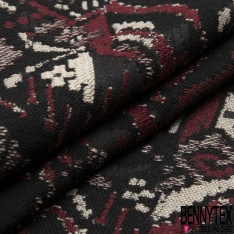 Jacquard coton polyester motif cachemire bleu roi lurex noisette fond noir
