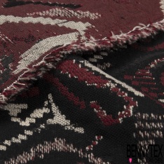 Jacquard coton polyester motif cachemire bleu roi lurex noisette fond noir