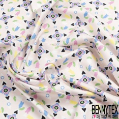 Satin coton élasthanne imprimé rayure fantaisie verticale noir blanc discret marine beige