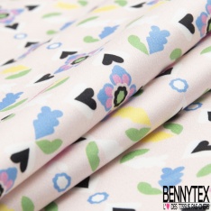 Satin coton élasthanne imprimé rayure fantaisie verticale noir blanc discret marine beige