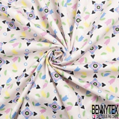 Satin coton élasthanne imprimé rayure fantaisie verticale noir blanc discret marine beige