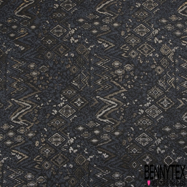 Jacquard coton polyester motif grand chevron fantaisie argent noir kaki