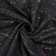 Jacquard coton polyester motif grand chevron fantaisie argent noir kaki