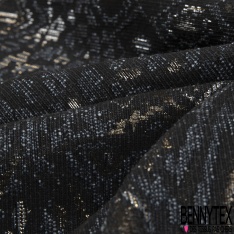 Jacquard coton polyester motif grand chevron fantaisie argent noir kaki