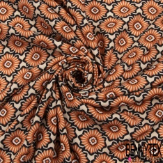 Fibranne viscose imprimé seventie's géométrique ton violine aubergine conque chair blanc discret