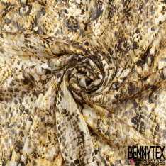 Coupon 3m mousseline krinkle polyester imprimé peau de bête camaïeu de bleu fond blanc discret fine rayure verticale lurex or