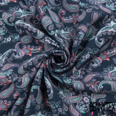 Fibranne viscose imprimé floral cachemire foisonnant fond lie de vin