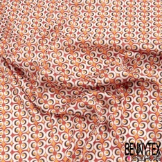 Twill satiné polyester imprimé trèfle géométrique seventie's ton vert