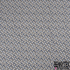 Satinette polyester imprimé géométrique noir blanc discret point pervenche