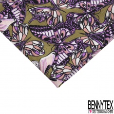 Crêpe jersey polyester élasthanne imprimé papillon fond noir