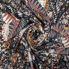 Crêpe jersey polyester élasthanne imprimé tribal ton chaud