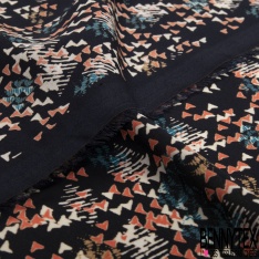 Crêpe polyester imprimé gros pois marine fond lie de vin