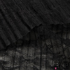 Tulle élasthanne plissé soleil horizontale uni noir