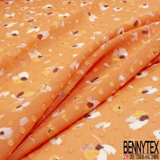 Coupon 3m mousseline krinkle imprimé bouquet de fleur fond marine fine rayure verticale lurex or