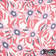 Coupon 3m Jersey viscose imprimé grande feuille tropicale anis blanc olive fond noir