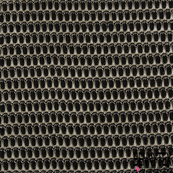 Maille guipure ajourée blanc cassé lurex or