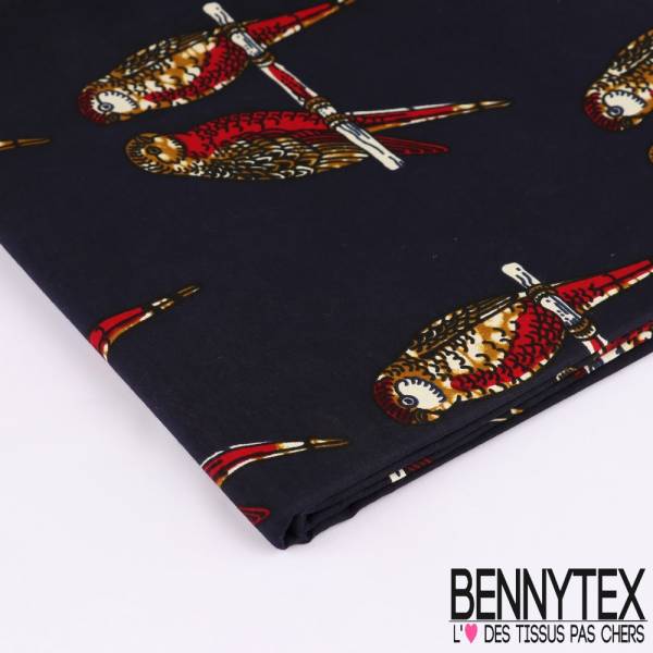 Wax Africain N°118 : Motif Couple de Perruches rouge cerie et cappuccino Fond Nuit Wax Africain N°118 : Motif Couple de Perruches rouge cerie et cappuccino Fond Nuit