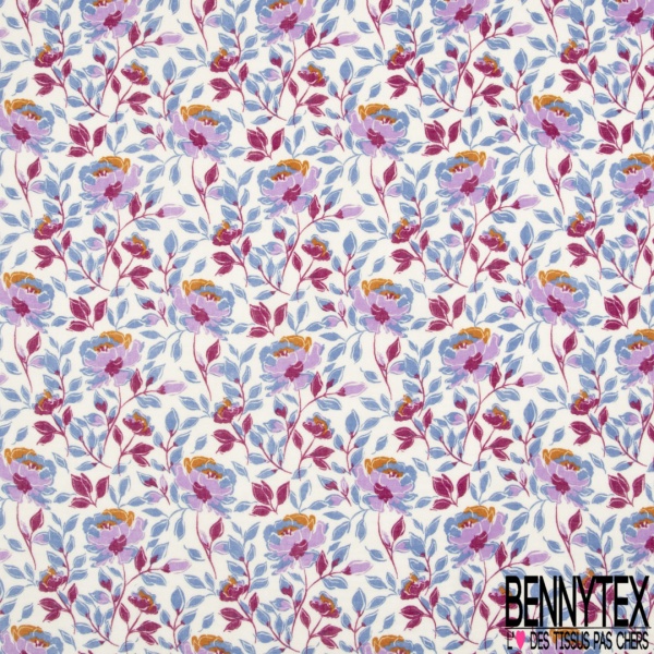 Coupon 3 m Triple gaze de coton imprimé floral fond blanc discret