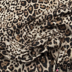 Satinette polyester simple base motif ethnique géométrique fond olive givré